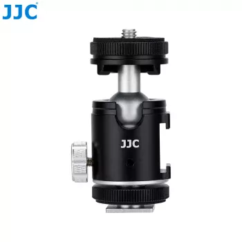 Cabeça de esfera mini 3D JJC BH-SM1 em liga de alumínio com 3 sapatas de flash, parafuso de 1/4 polegadas, preto