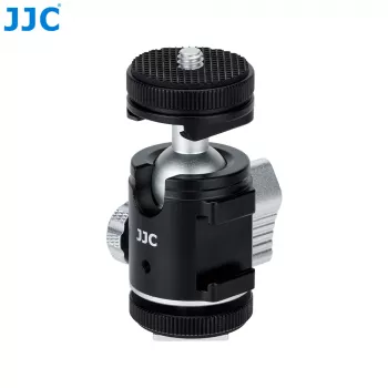 Cabeça de esfera mini 3D JJC BH-SM1 em liga de alumínio com 3 sapatas de flash, parafuso de 1/4 polegadas, preto