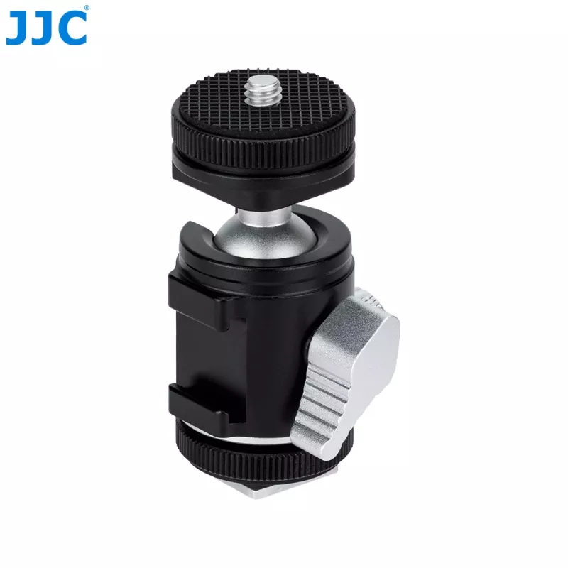 Cabeça de esfera mini 3D JJC BH-SM1 em liga de alumínio com 3 sapatas de flash, parafuso de 1/4 polegadas, preto