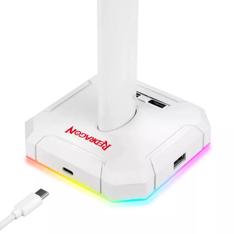 Suporte para headset gaming Redragon Scepter PRO HA300-W com iluminação RGB, branco