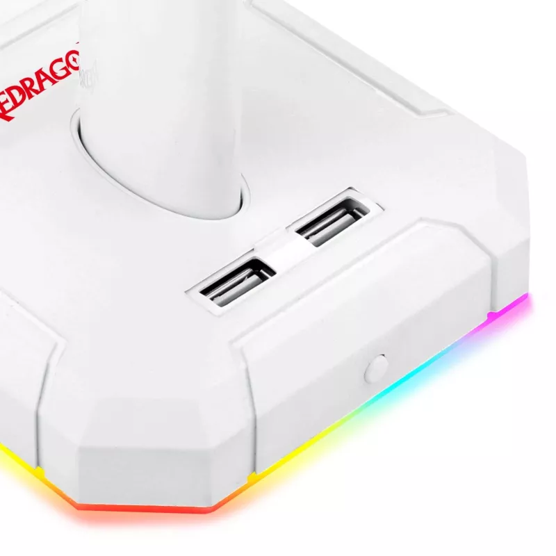 Suporte para headset gaming Redragon Scepter PRO HA300-W com iluminação RGB, branco