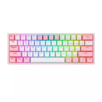 Teclado gaming mecânico Redragon Fizz Pro K616 60% tri-mode, branco/rosa, RGB, hot-swappable, 1600mAh