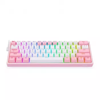 Teclado gaming mecânico Redragon Fizz Pro K616 60% tri-mode, branco/rosa, RGB, hot-swappable, 1600mAh