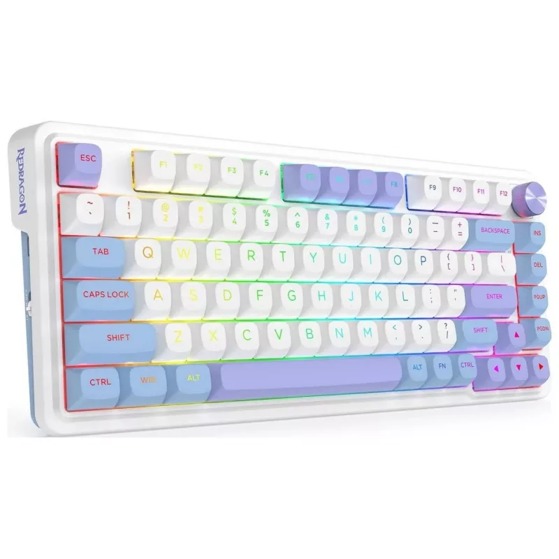 Teclado mecânico Redragon Ucal Max K673WBP-RGB-MAX tri-mode 75% 82 teclas hot-swappable gasket mount teclas PBT RGB branco/preto/roxo