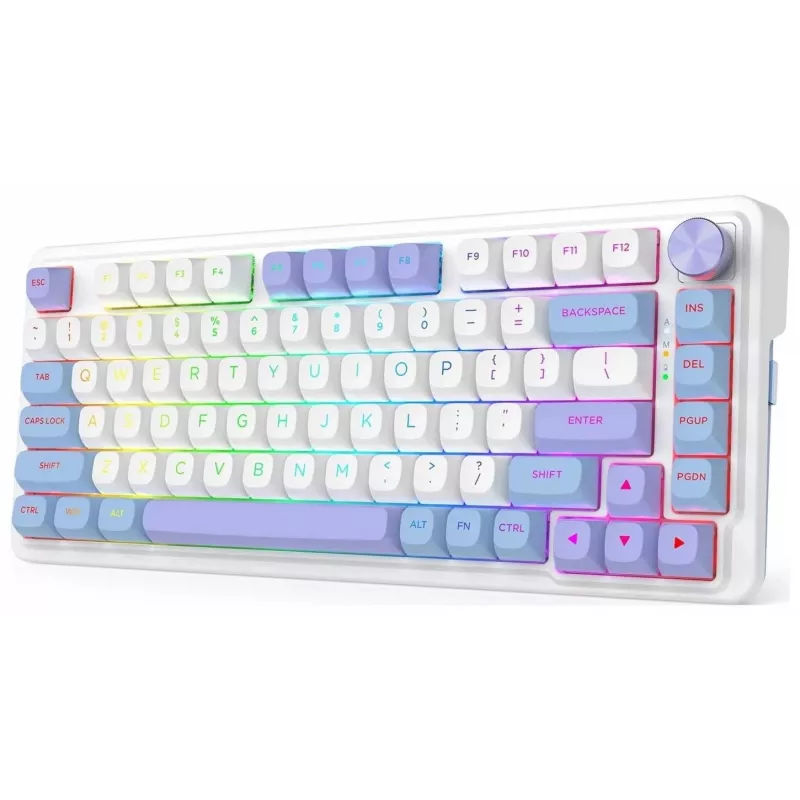 Teclado mecânico Redragon Ucal Max K673WBP-RGB-MAX tri-mode 75% 82 teclas hot-swappable gasket mount teclas PBT RGB branco/preto/roxo