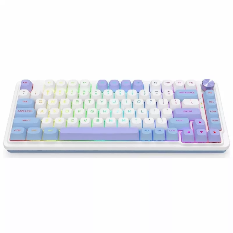 Teclado mecânico Redragon Ucal Max K673WBP-RGB-MAX tri-mode 75% 82 teclas hot-swappable gasket mount teclas PBT RGB branco/preto/roxo