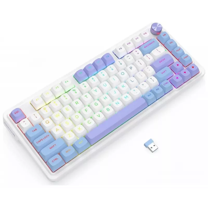 Teclado mecânico Redragon Ucal Max K673WBP-RGB-MAX tri-mode 75% 82 teclas hot-swappable gasket mount teclas PBT RGB branco/preto/roxo