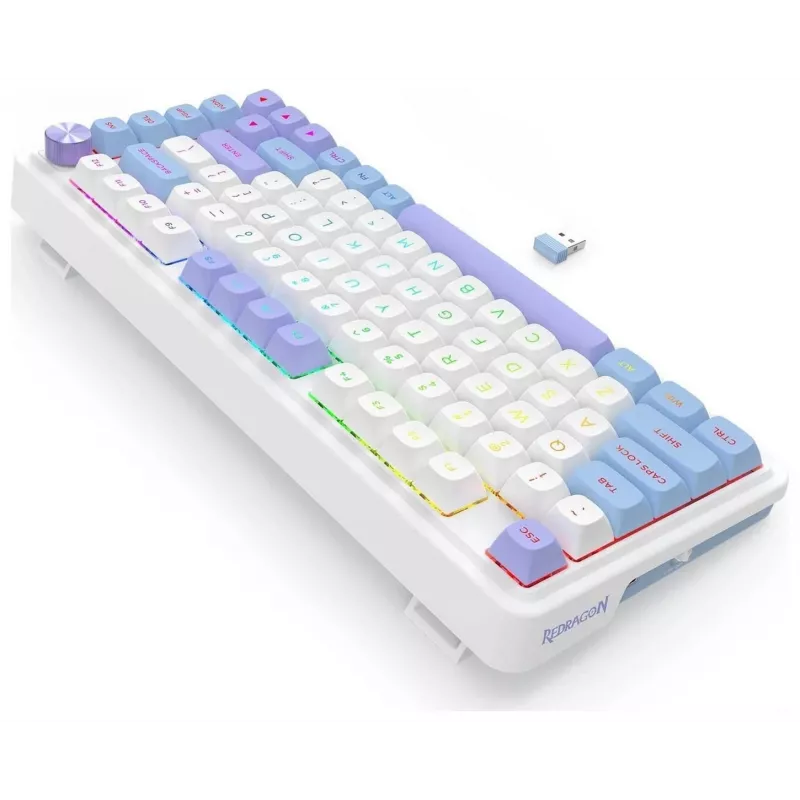 Teclado mecânico Redragon Ucal Max K673WBP-RGB-MAX tri-mode 75% 82 teclas hot-swappable gasket mount teclas PBT RGB branco/preto/roxo