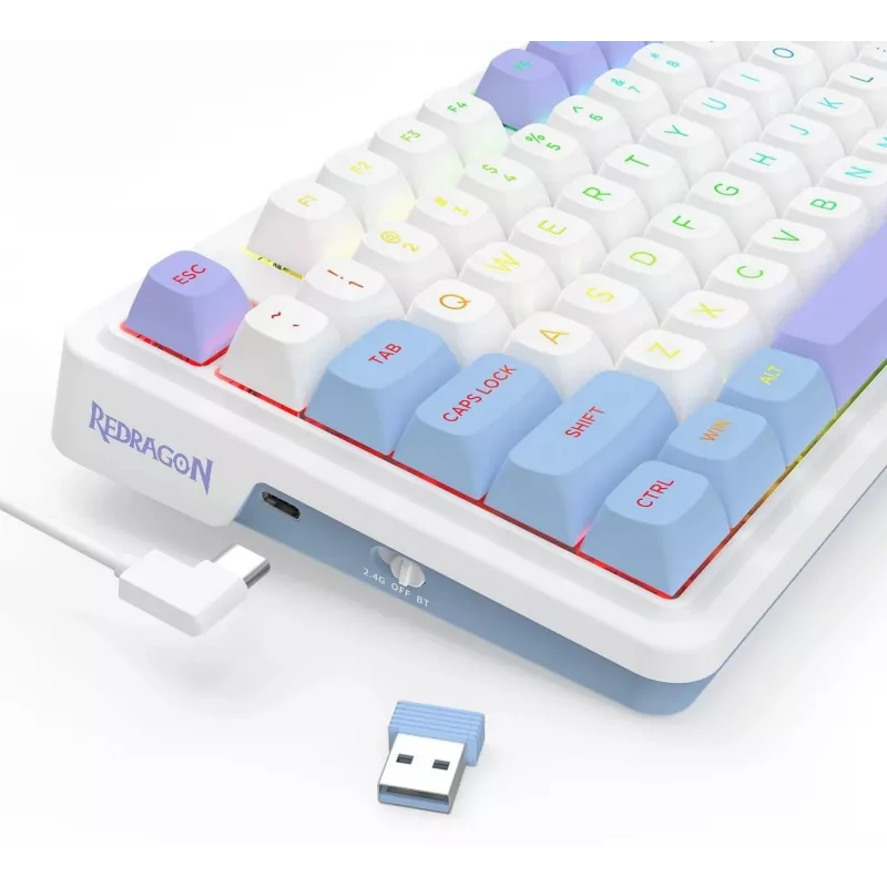 Teclado mecânico Redragon Ucal Max K673WBP-RGB-MAX tri-mode 75% 82 teclas hot-swappable gasket mount teclas PBT RGB branco/preto/roxo