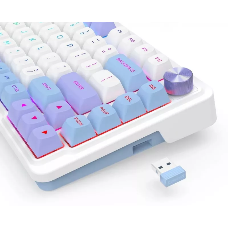Teclado mecânico Redragon Ucal Max K673WBP-RGB-MAX tri-mode 75% 82 teclas hot-swappable gasket mount teclas PBT RGB branco/preto/roxo