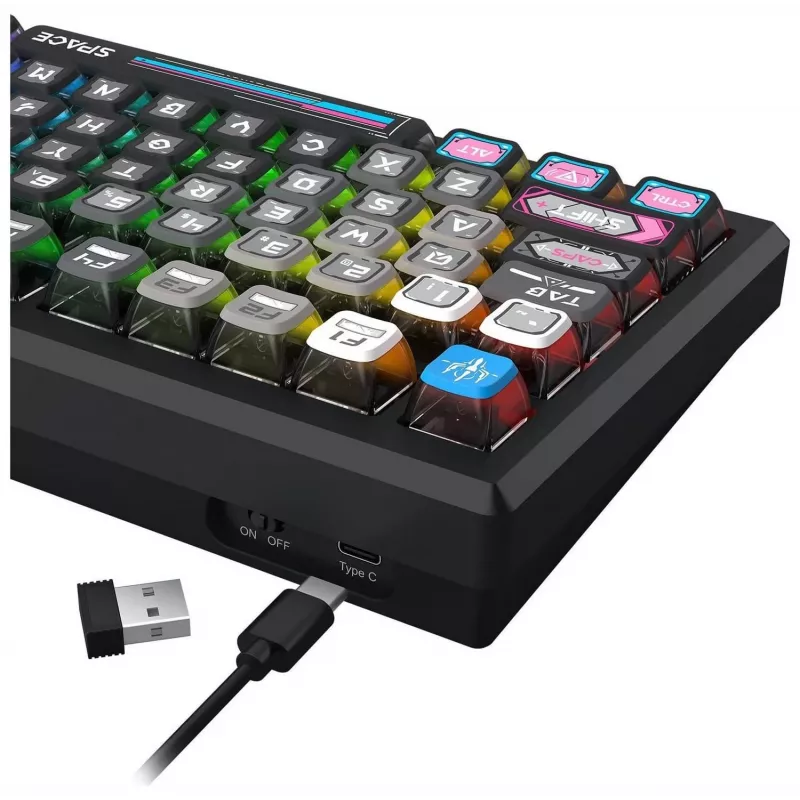 Teclado mecânico Redragon K732MC-RGB-PRO Uranus Pro 82 75%, hot-swappable, RGB, USB-C, preto