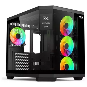 Caixa gaming mid-tower Redragon Vision ARGB GC-625-PRO, preto, vidro temperado, 4 ventoinhas ARGB de 120mm