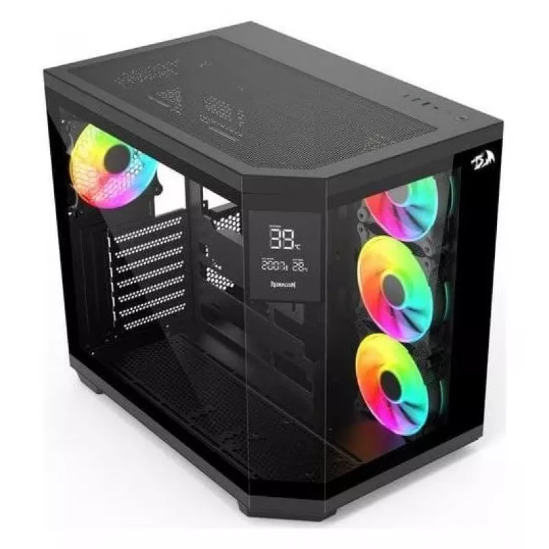 Caixa gaming mid-tower Redragon Vision ARGB GC-625-PRO, preto, vidro temperado, 4 ventoinhas ARGB de 120mm