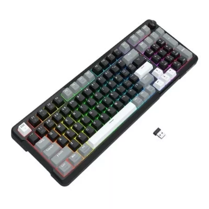 Teclado mecânico Redragon ARLOKKS QMK K742 75% tri-mode, hot-swappable, gasket mount, RGB, preto