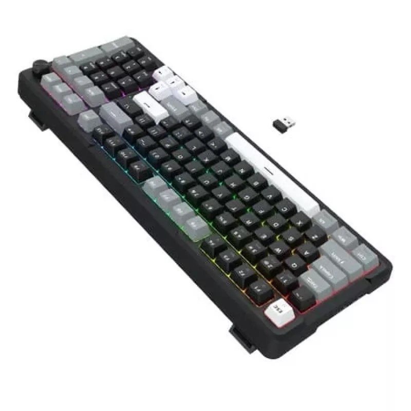Teclado mecânico Redragon ARLOKKS QMK K742 75% tri-mode, hot-swappable, gasket mount, RGB, preto