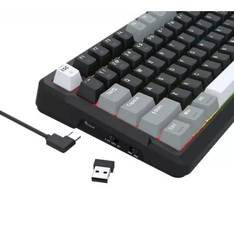 Teclado mecânico Redragon ARLOKKS QMK K742 75% tri-mode, hot-swappable, gasket mount, RGB, preto