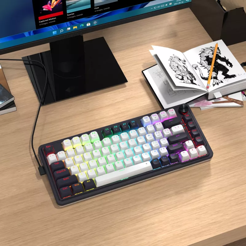 Teclado mecânico gaming Redragon Ucal Magnetic K673WB-RGB-M 75% tri-mode, branco/preto