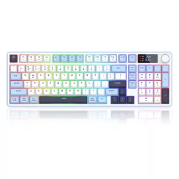 Teclado mecânico Redragon ARIA PRO K527WBL-PRO 75% tri-mode RGB (branco/cinzento com detalhes azuis)