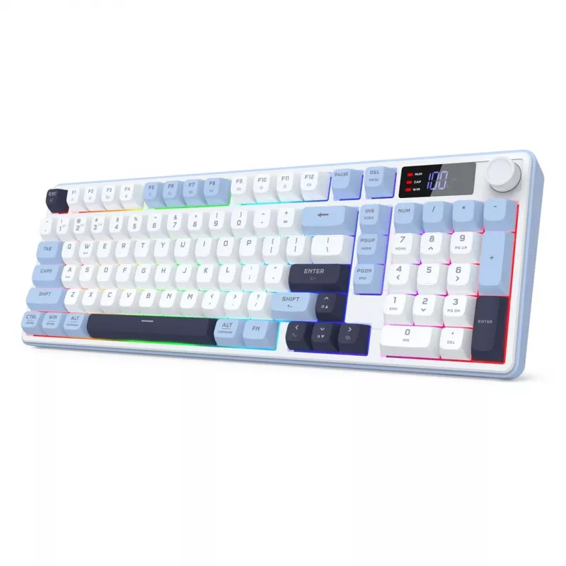 Teclado mecânico Redragon ARIA PRO K527WBL-PRO 75% tri-mode RGB (branco/cinzento com detalhes azuis)