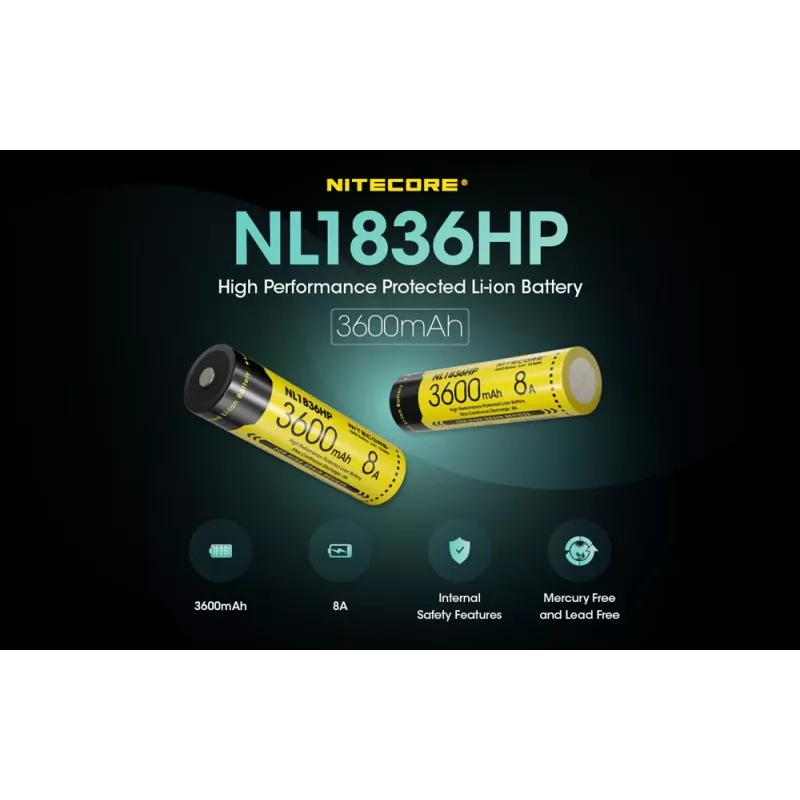 Bateria de iões de lítio Nitecore NL1836HP 3600mAh 18650 Button Top