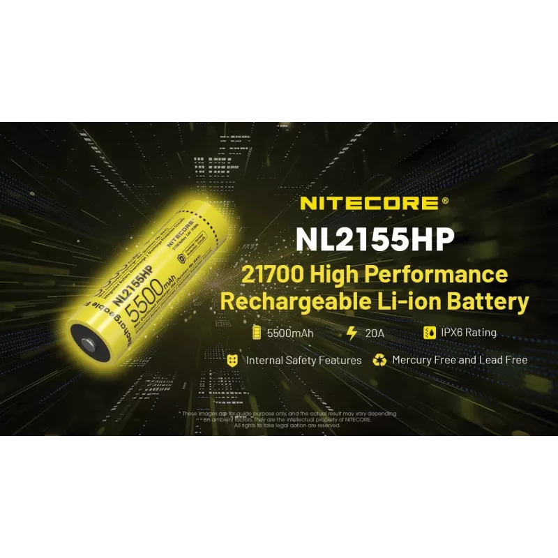 Bateria de iões de lítio Nitecore NL2155HP 21700 5500mAh 3.6V Button Top Protected