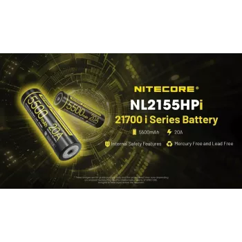Bateria de iões de lítio Nitecore 21700 5500mAh 20A 3,6V Button Top