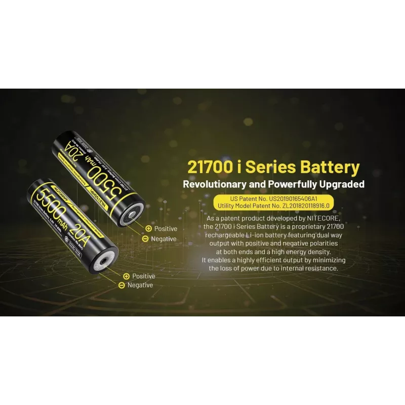 Bateria de iões de lítio Nitecore 21700 5500mAh 20A 3,6V Button Top