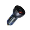 Carregador de carro Baseus Particular com visor digital, USB-C + USB-A, QC3.0+PD, 65W, cinzento
