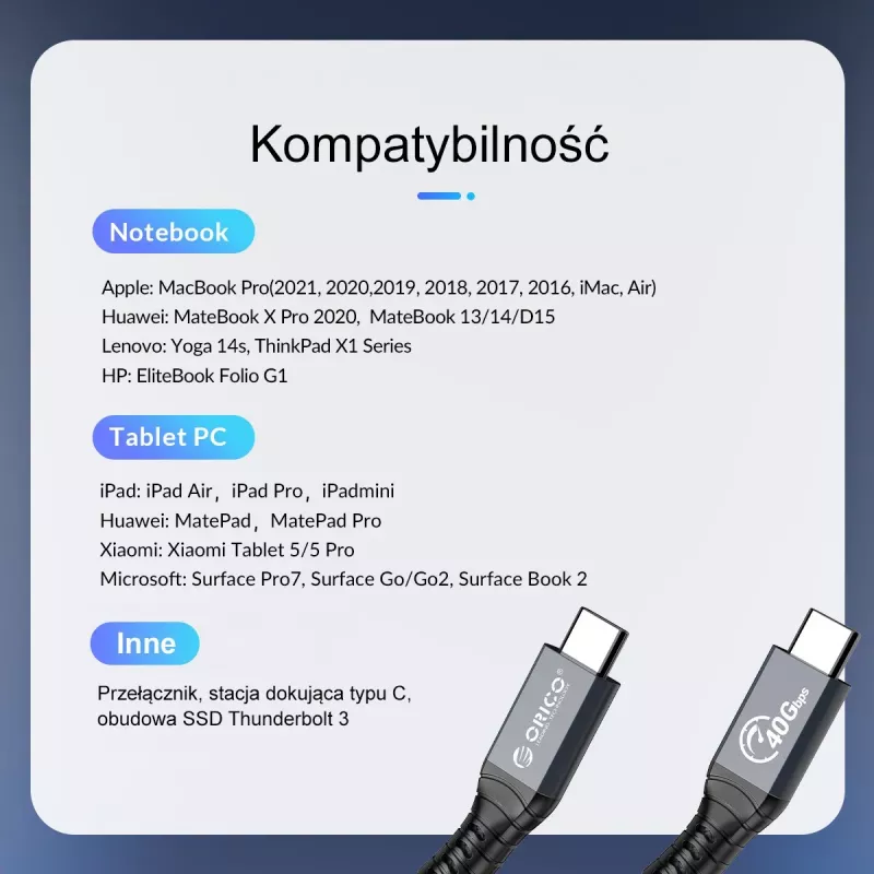 Cabo Thunderbolt 4 ORICO USB-C 40 Gbit/s 8K60Hz PD 100W 2m preto