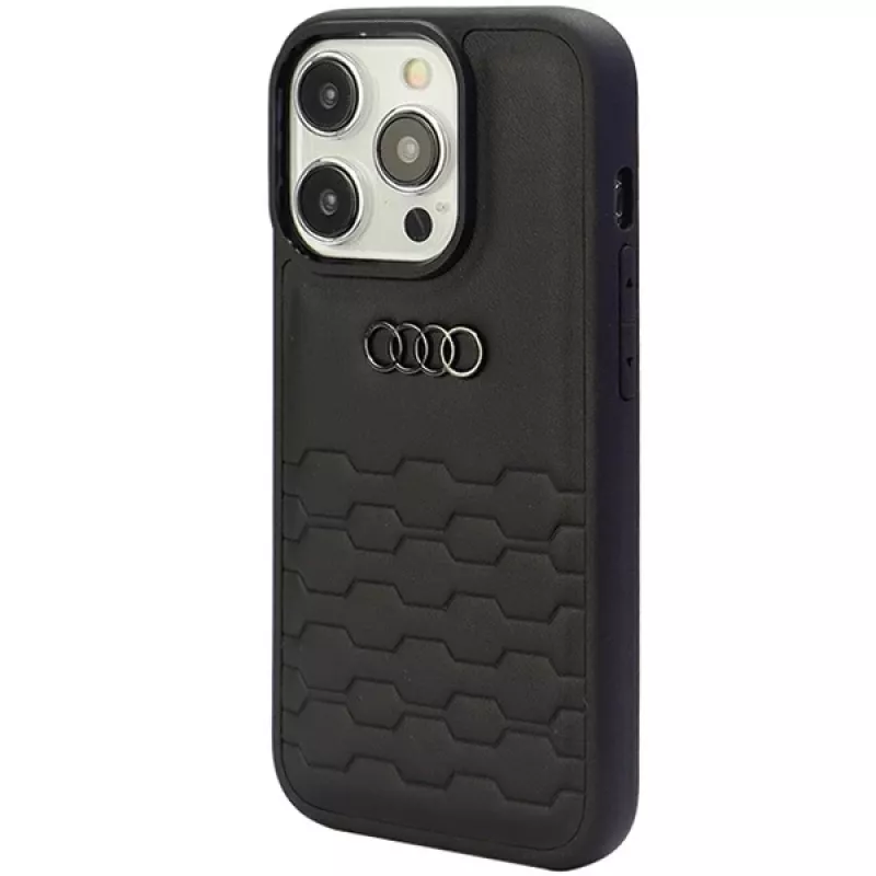 Audi GT Capa rígida em pele sintética para iPhone 15 Pro (6,1 polegadas) - preto