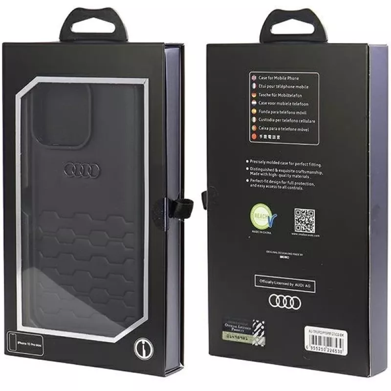 Audi GT Capa rígida em pele sintética para Apple iPhone 15 Pro Max 6,7 polegadas preto