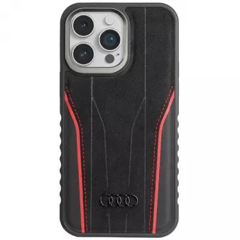 Audi Genuine Leather MagSafe iPhone 14 Pro 6.1 Preto-Vermelho Capa rígida AU-TPUPCMIP14P-R8/D3-RD