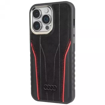 Audi Genuine Leather MagSafe iPhone 14 Pro Max 6.7 Preto-Vermelho Capa rígida