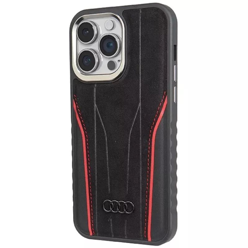 Audi Genuine Leather MagSafe iPhone 14 Pro Max 6.7 Preto-Vermelho Capa rígida