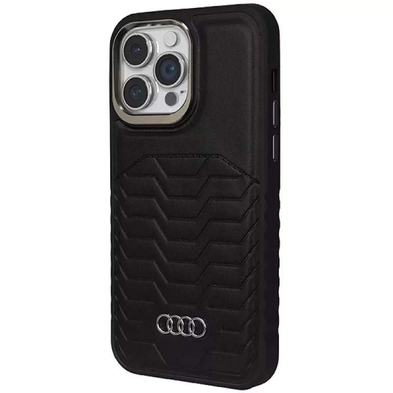 Audi Capa rígida MagSafe em pele sintética para Apple iPhone 14 Pro Max 6,7 polegadas preto
