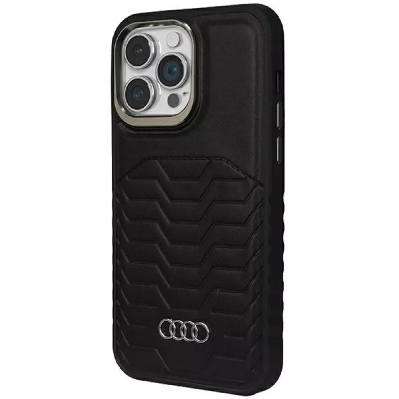 AUDI Capa rígida MagSafe em pele sintética para Apple iPhone 15 Pro Max 6,7 polegadas - preto