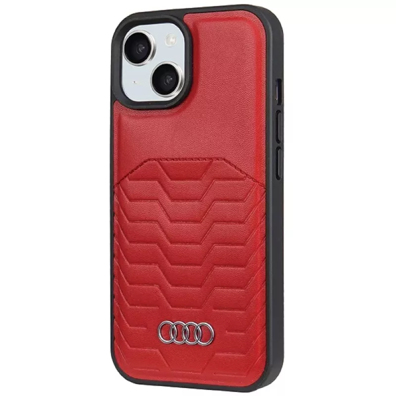 Audi Capa rígida MagSafe em pele sintética para iPhone 15 / 14 / 13 6,1 polegadas - vermelho
