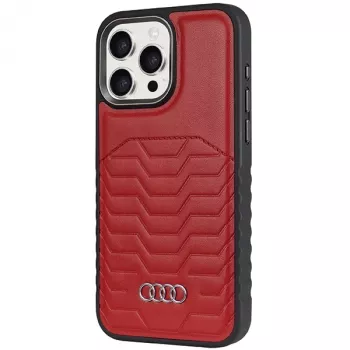 Audi Capa rígida MagSafe em pele sintética para Apple iPhone 15 Pro 6,1 polegadas vermelho