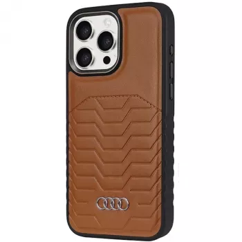 Audi Capa rígida MagSafe em pele sintética para iPhone 15 Pro 6,1 polegadas - castanho