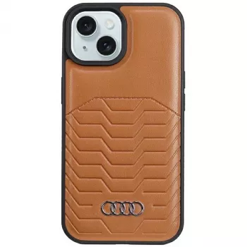 Audi Capa rígida MagSafe em pele sintética para Apple iPhone 15 Plus / 14 Plus 6,7 polegadas castanho