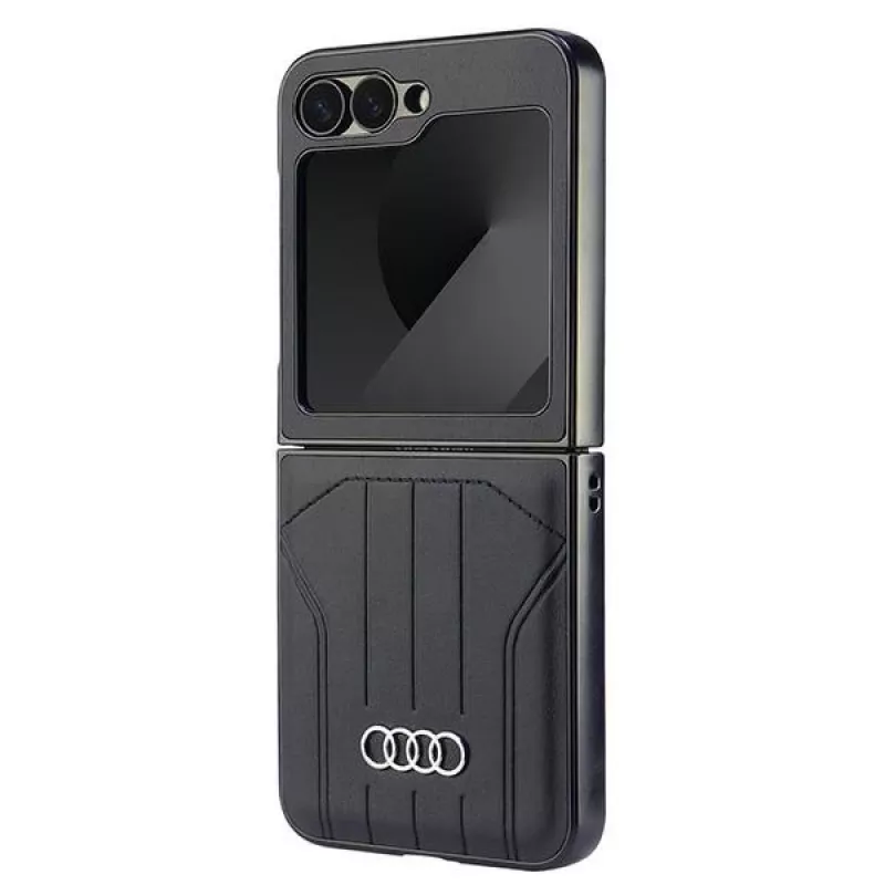 Capa rígida MagSafe Audi em pele sintética para Samsung Galaxy Z Flip 6, preta, AU-TPUPCFlip6-Q5/D1-BK