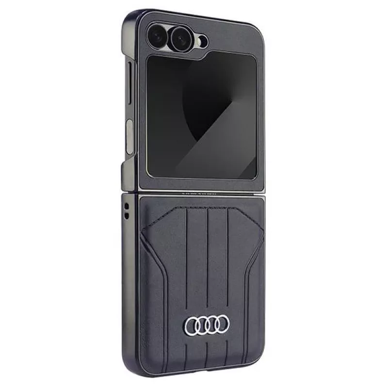 Capa rígida MagSafe Audi em pele sintética para Samsung Galaxy Z Flip 6, preta, AU-TPUPCFlip6-Q5/D1-BK