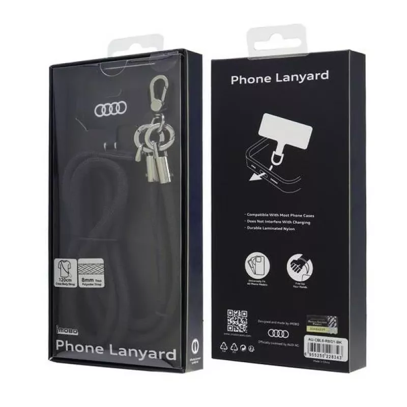 Cordão universal Audi para telemóvel 120cm 6mm crossbody preto AU-CBL8-R8/D1-BK