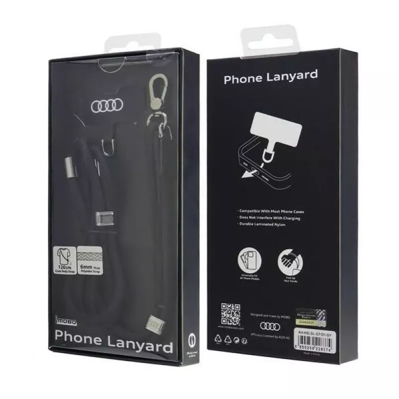 Cordão universal Audi para telemóvel 120cm 6mm crossbody preto AU-CBL6-R8/D1-BK