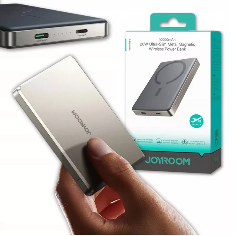 Powerbank Joyroom JR-PBM08 Pro 22,5W 10000mAh com carregamento sem fios 2x USB-C - Titânio
