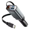 Carregador de carro 3 em 1 Joyroom JR-CCL07 com cabos retráteis - Cinzento-escuro