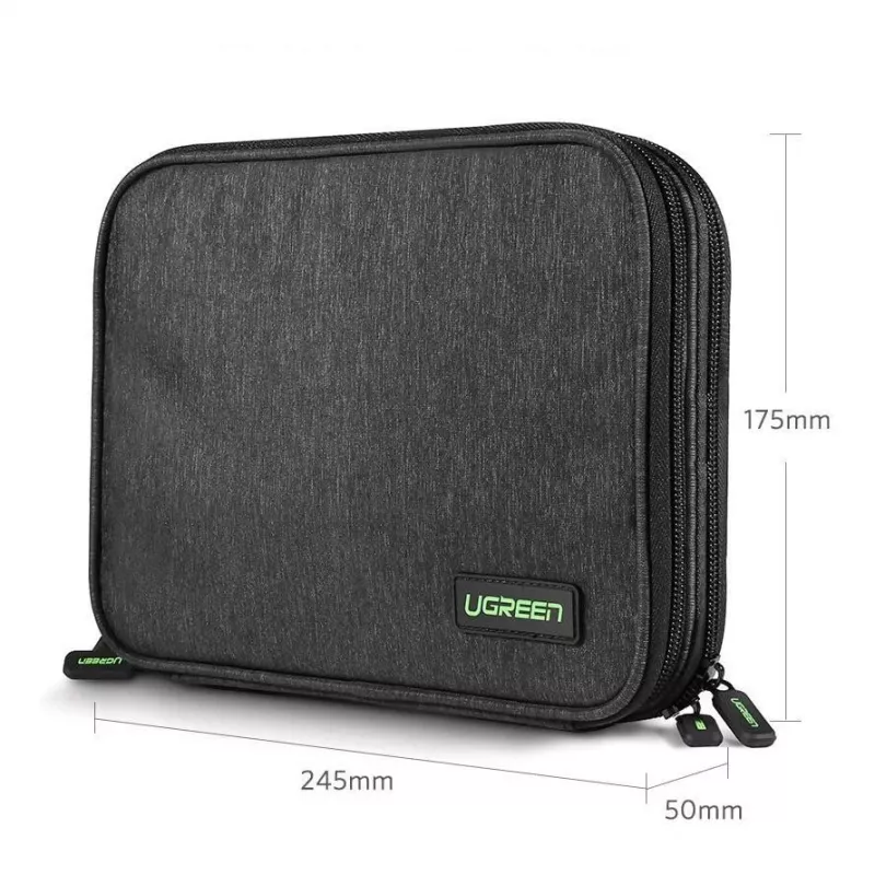 Estojo organizador eletrónico UGREEN para disco HDD SSD telemóvel cabos acessórios 24,5 x 17,5 x 5 cm cinzento (50147 LP149)