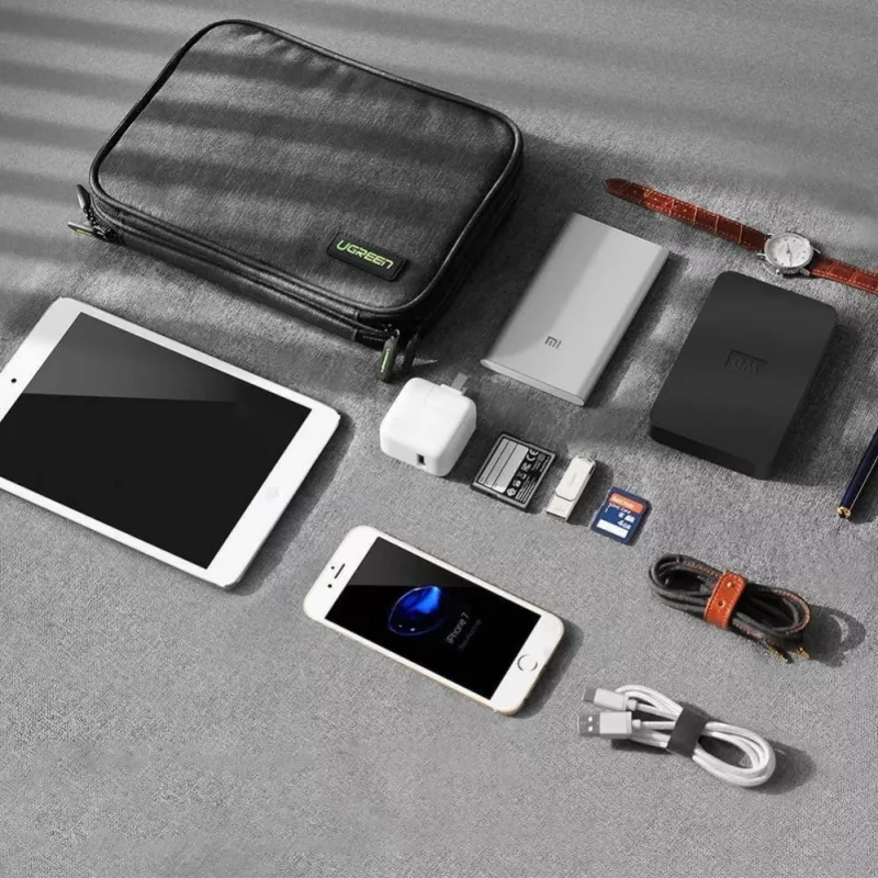 Estojo organizador eletrónico UGREEN para disco HDD SSD telemóvel cabos acessórios 24,5 x 17,5 x 5 cm cinzento (50147 LP149)