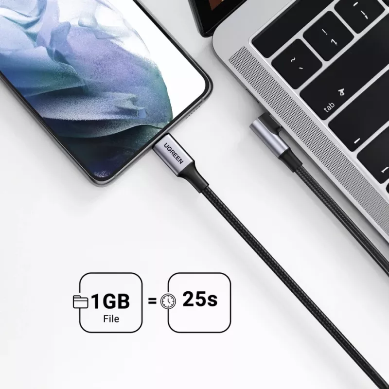 Cabo em ângulo UGREEN USB-C para USB-C US334 5A PD 100W 2m preto