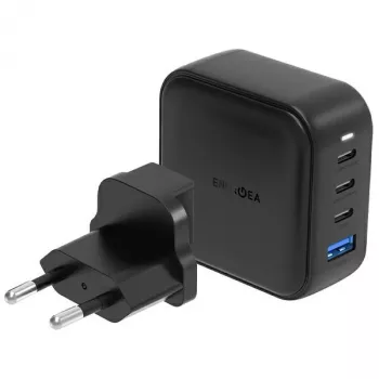 Carregador ENERGEA Travelite GAN100 100W GaN USB-C 3C1A preto US+EU